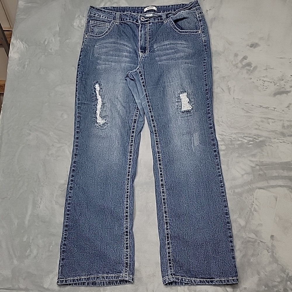 Bongo Jeans Womens 20W Blue Bootcut Distressed Stretch Denim Y2K Casual